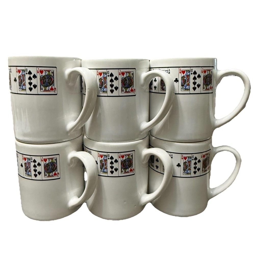 Vintage Lilian Vernon Playing Cards Coffee & Tea Mugs Poker‎ Game Night Set Of 6